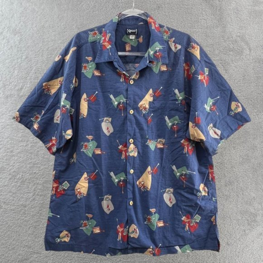 Vintage Hawaiian Shirt Mens XL Martini Cocktails Novelty Print Beach Tropical